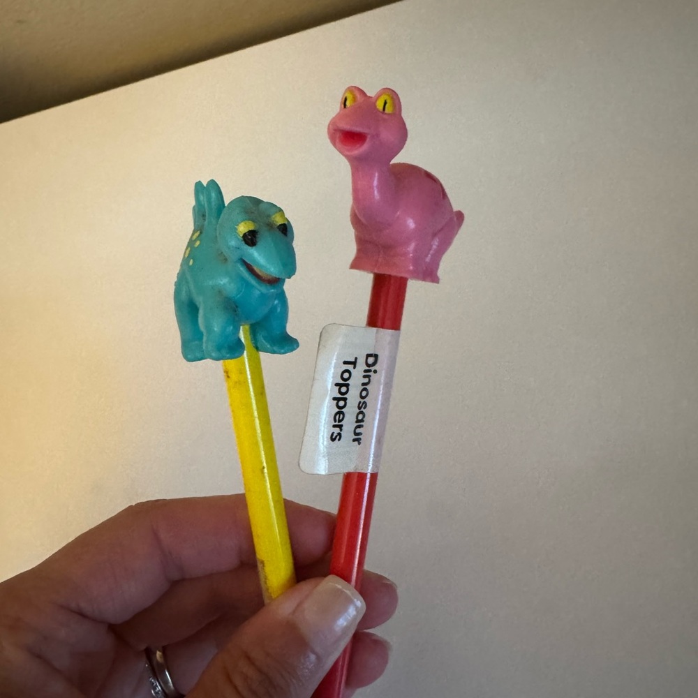 Set Of 2 Vintage Dinosaur Dino Longneck  Pencil Topper Applause Land Before time